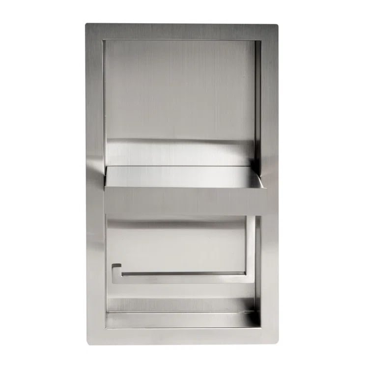 Brushed Stainless Steel Recessed Toilet Paper Holder with Shelf