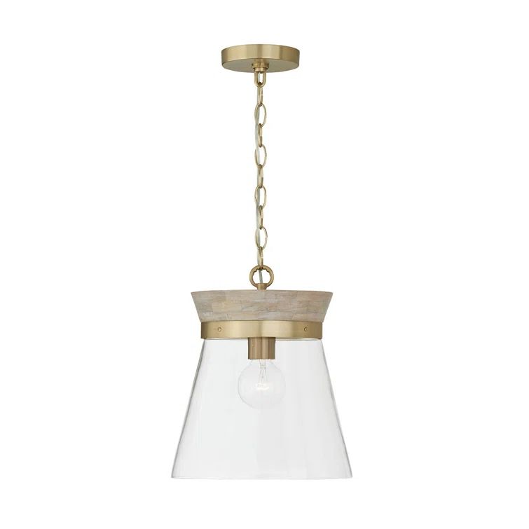 Finn 1-Light White Wash and Matte Brass Pendant with Clear Glass Shade