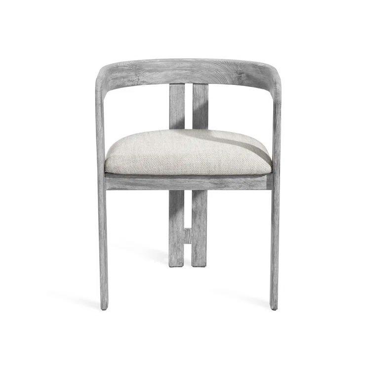 Dove Loomed Linen and Grey Wash Wood Upholstered Armchair