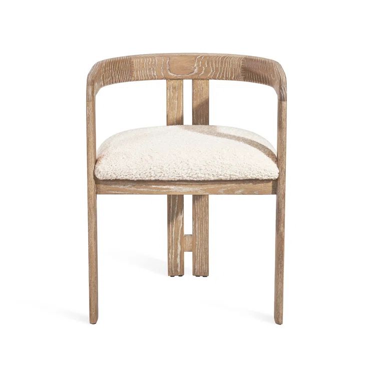 Beach Ceruse Wood and Faux Shearling Upholstered Arm Chair