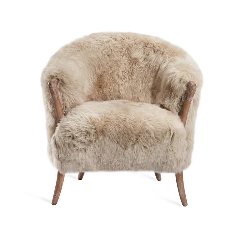 Ilaria Taupe Tibetan Lambskin Lounge Chair with Wood Frame