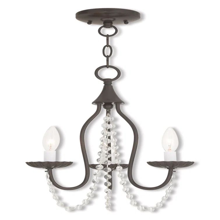Elegant English Bronze Mini Chandelier with Crystal Accents