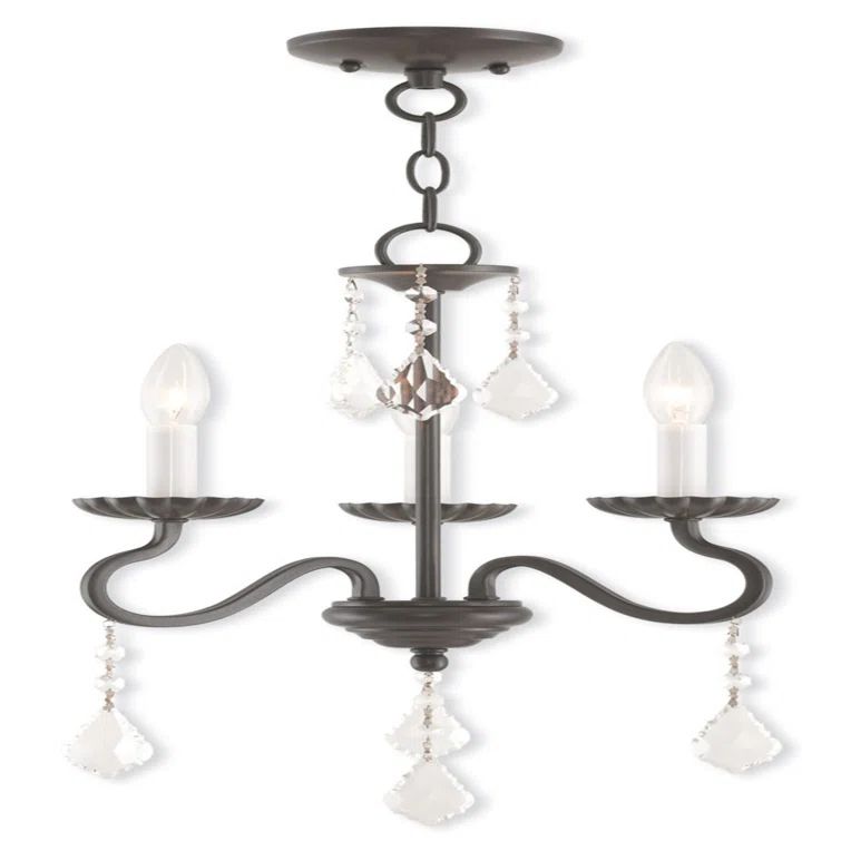 Bronze Mini Chandelier with Teardrop Crystals