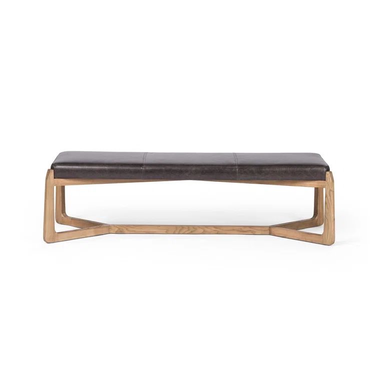Sonoma Black Genuine Leather Bench with Oak X-Base