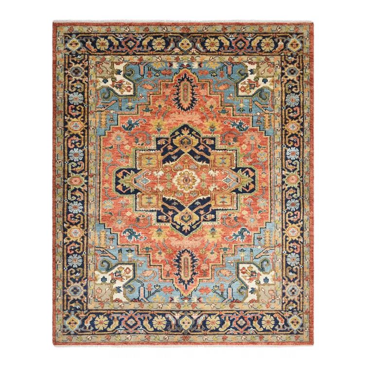 Hand-Knotted Red Wool Geometric 9' x 12' Area Rug