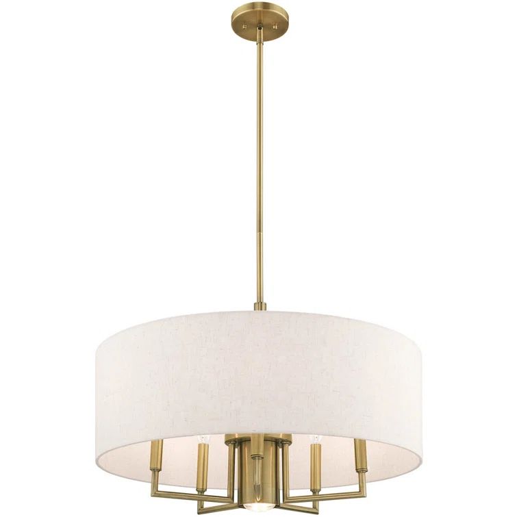 Antique Brass 6-Light Pendant Chandelier with Oatmeal Shade