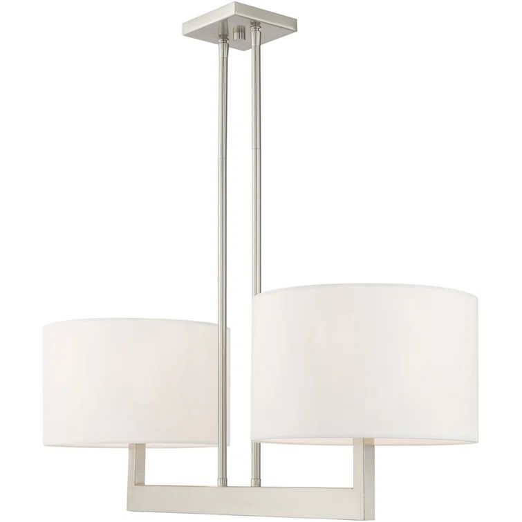 11-Inch Brushed Nickel Drum Chandelier with Off-White Fabric Shade