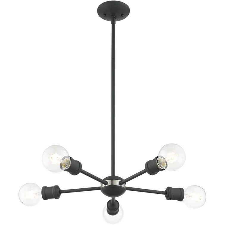 Scandinavian Gray 5-Light Brass and Crystal Chandelier