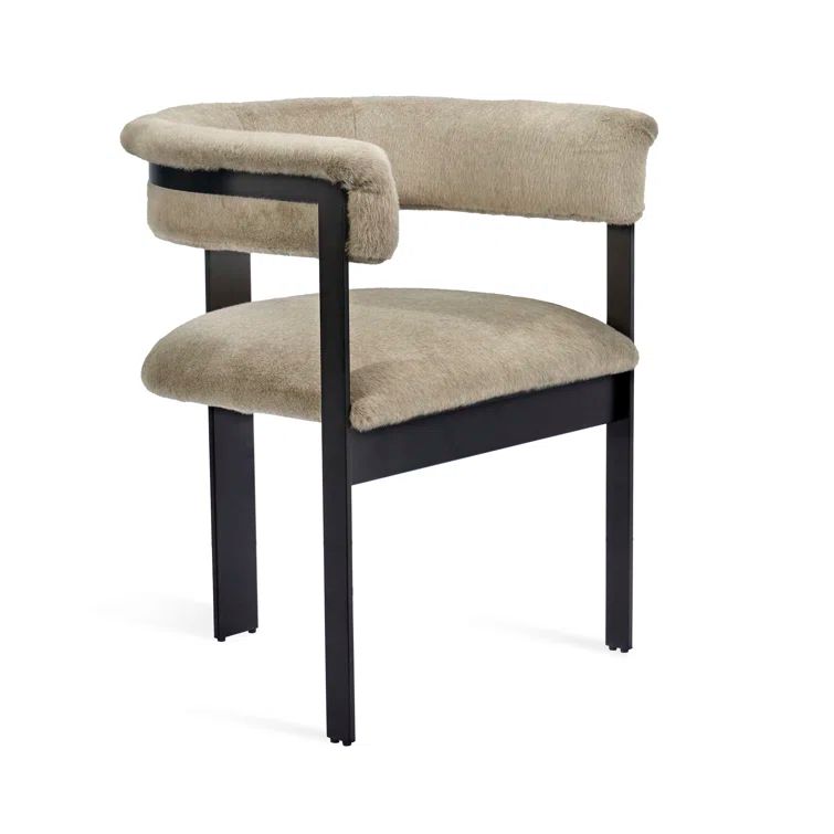Fawn Faux Fur Upholstered Arm Chair with Matte Black Metal Frame