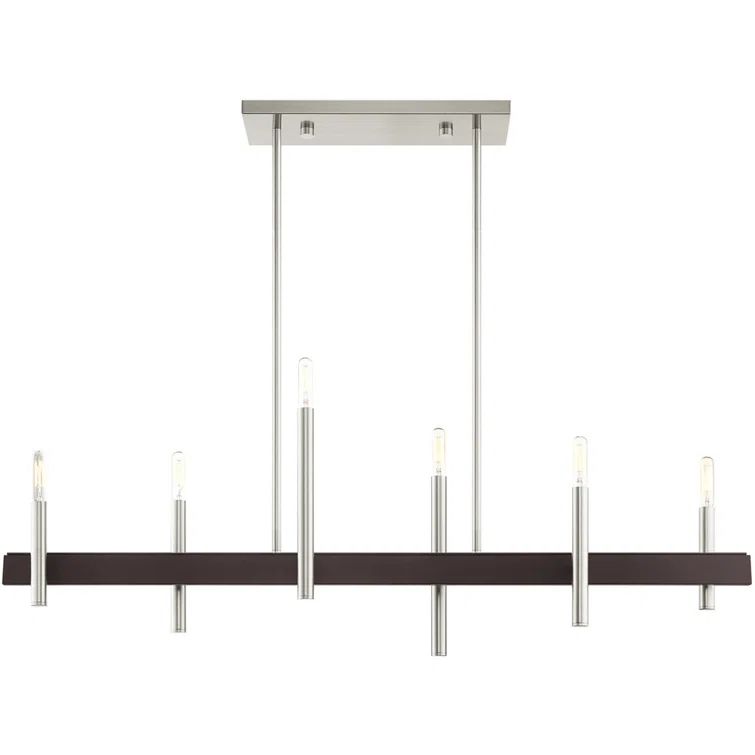 Elegant 6-Light Brushed Nickel & Crystal Chandelier with Bronze Accents