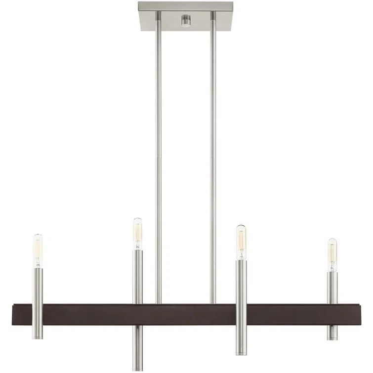 Elegant Bronze and Crystal 4-Light Linear Chandelier