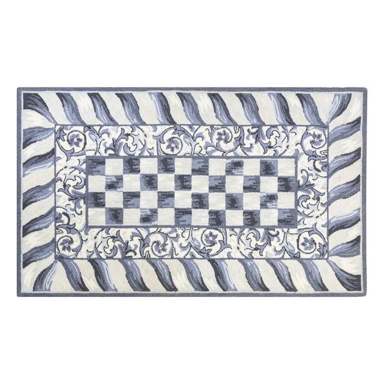 Sterling Check Hand-Knotted Gray Stripe Wool Octagon Rug, 6'
