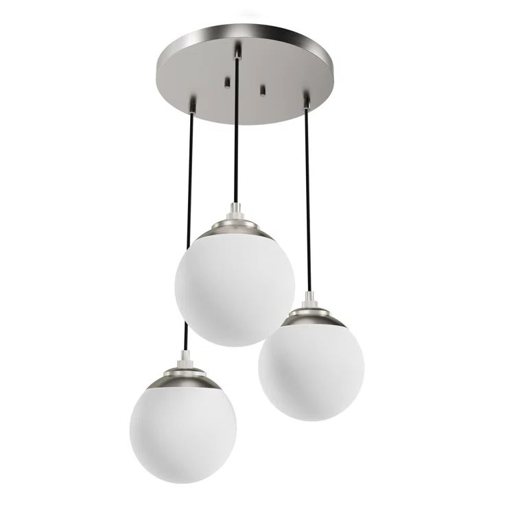 Hepburn Brushed Nickel 3-Light Globe Pendant with White Glass