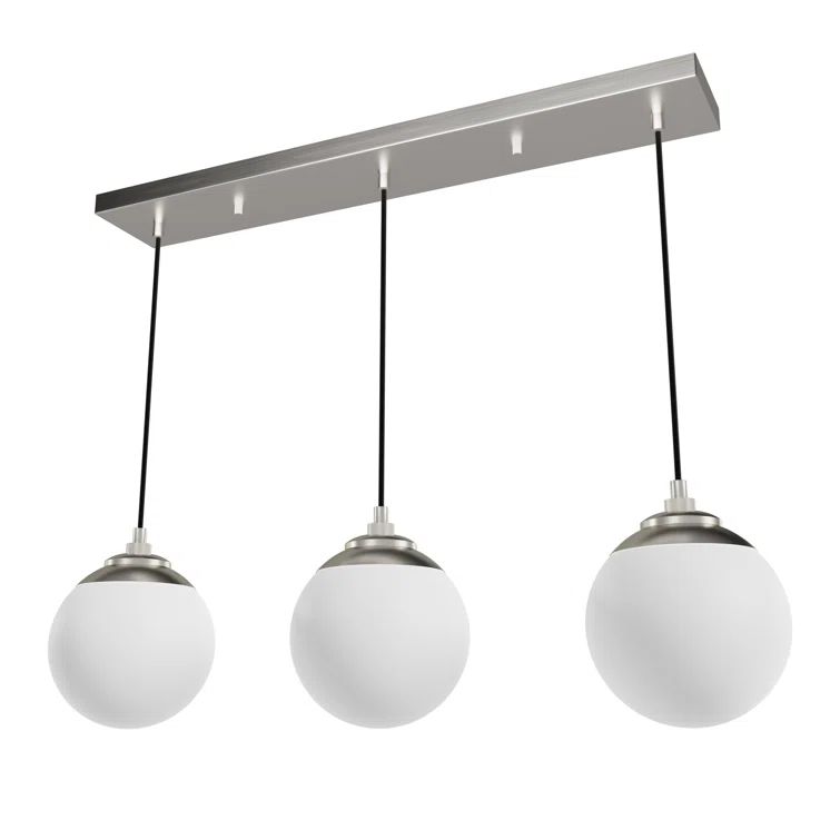 Hepburn 31'' Brushed Nickel Linear Cluster Pendant with White Glass Orbs