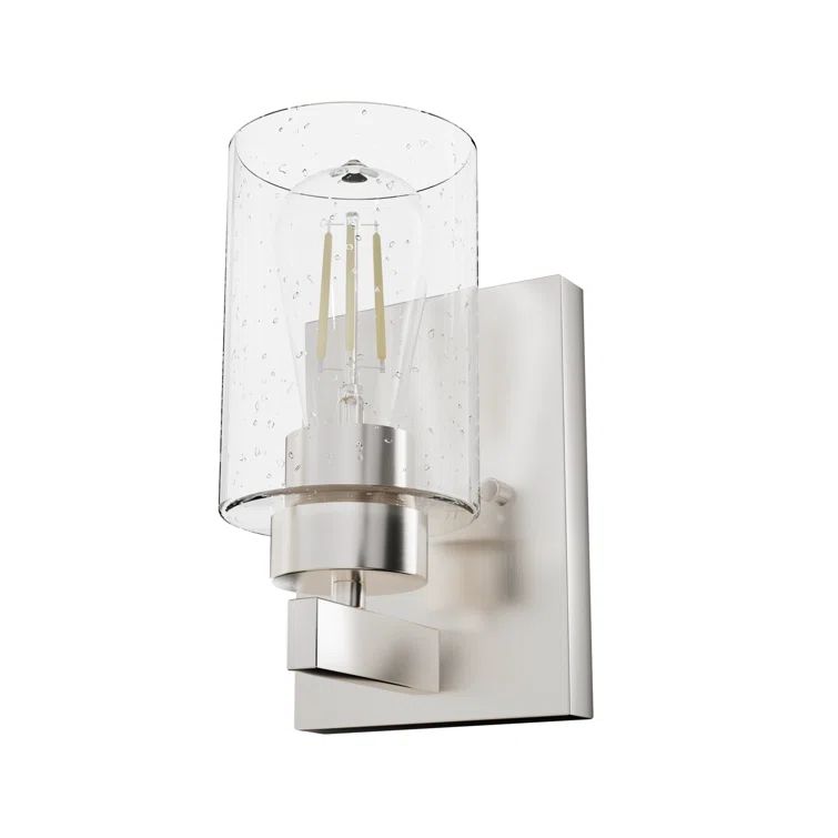 Brushed Nickel Dimmable Sconce with Seeded Glass Shade