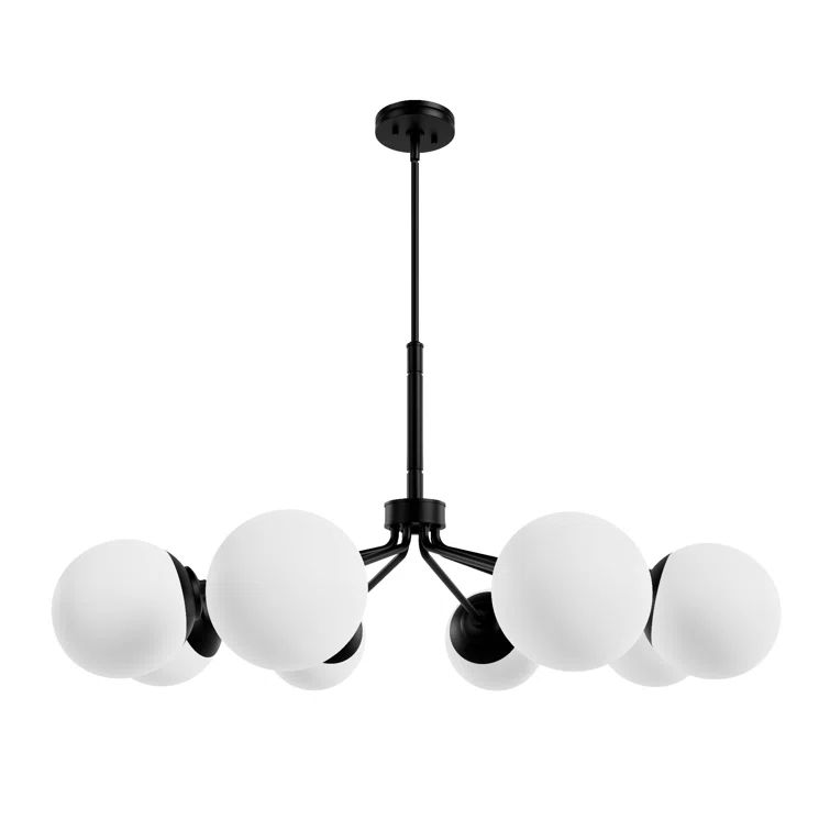 Hepburn Glam Matte Black 40" Sputnik Chandelier with White Glass Orbs
