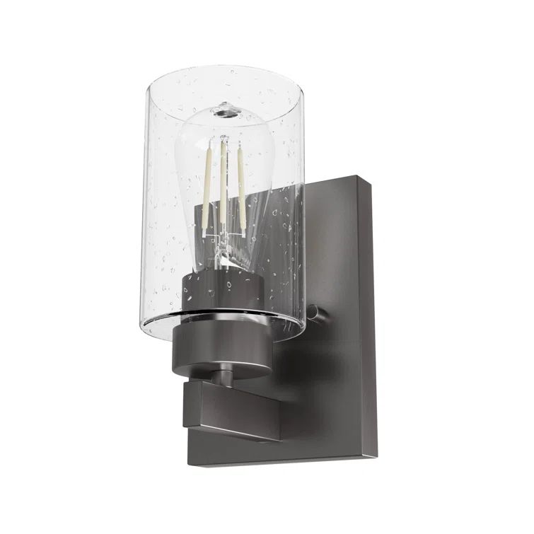 Noble Bronze Dimmable Metal Wall Sconce with Seeded Glass Shade