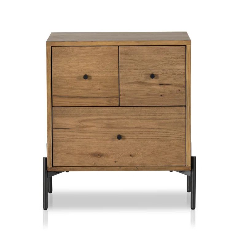 Amber Oak Resin and Iron 3-Drawer Nightstand