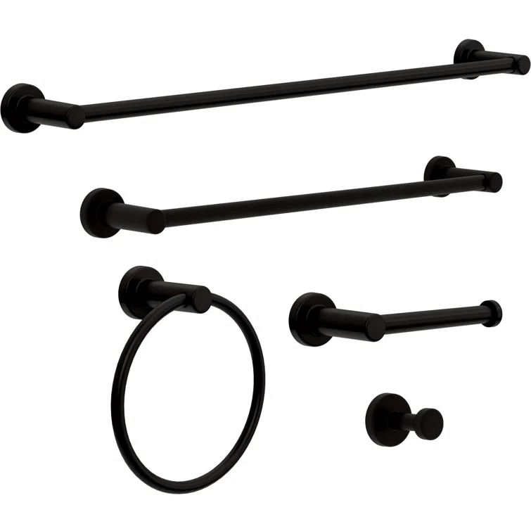 Wake Matte Black 5-Piece Metal Bathroom Hardware Set