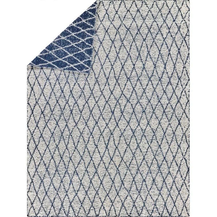 Ivory and Navy Geometric Handmade Synthetic 9' x 12' Area Rug