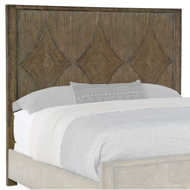 Queen Dark Wood Panel Bed with Intricate Headboard