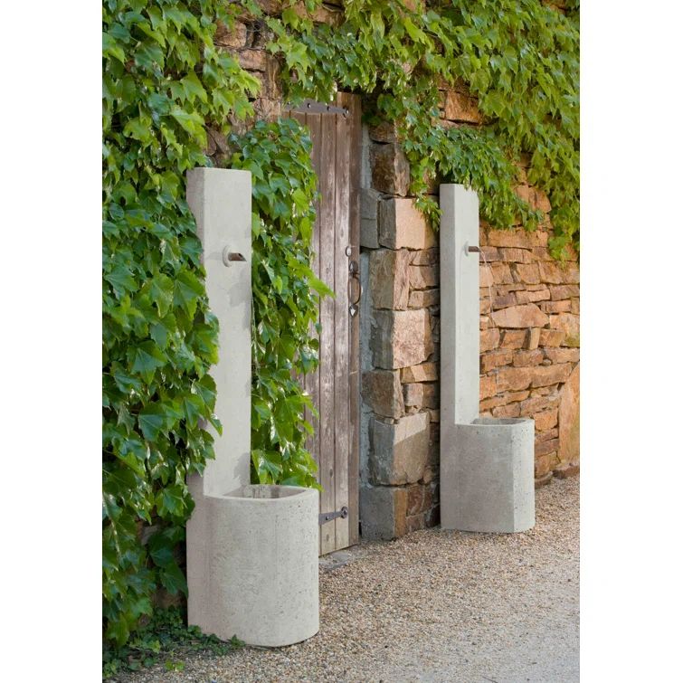Natural Concrete and Cast Stone Tall Floor Fountain with Light