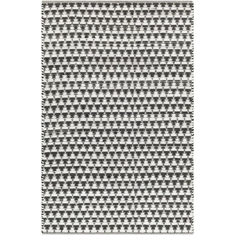 Black and White Handwoven Geometric Flatweave Rug, 5' x 7'
