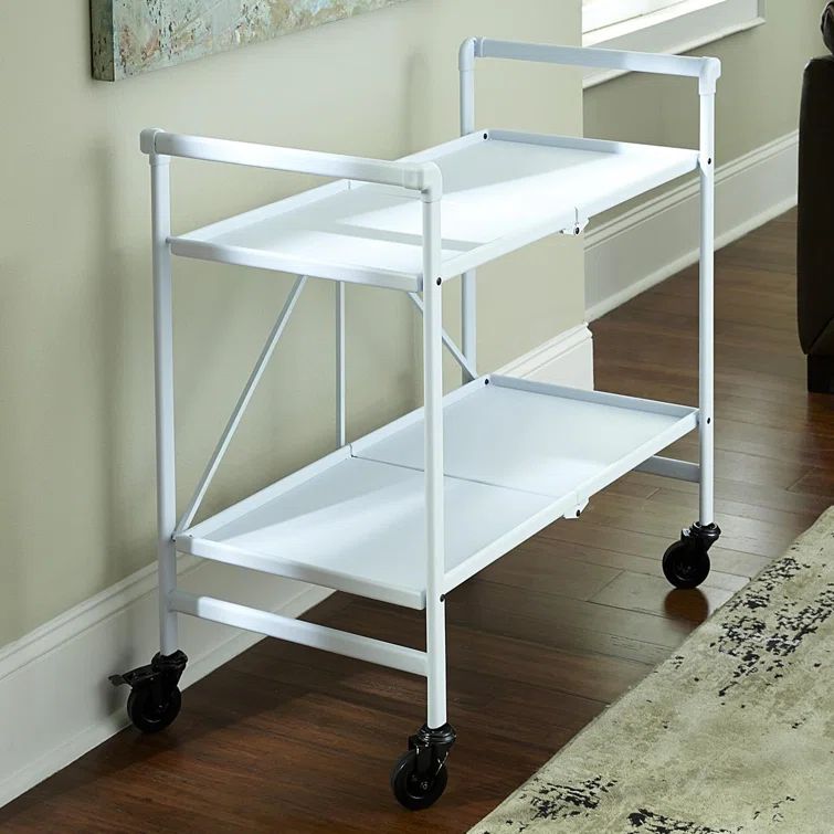 White Metal Indoor/Outdoor Folding Serving Cart with Wheels