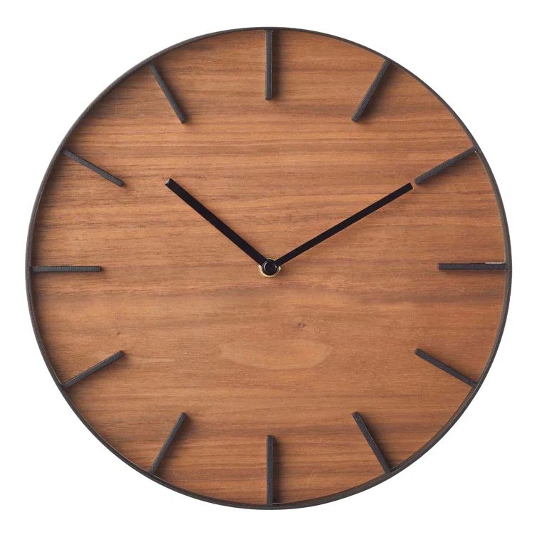 Rin Black Metal and Dark Wood Minimalist Wall Clock