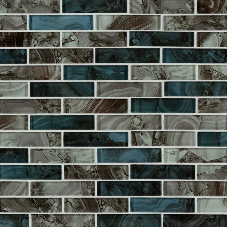 Aqua and Gray Polished Glass Mosaic Tile 12" x 12"