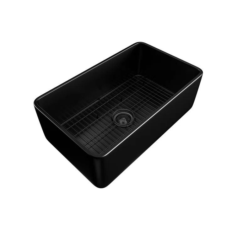 Black Fireclay Farmhouse Single Bowl Kitchen Sink, 30"
