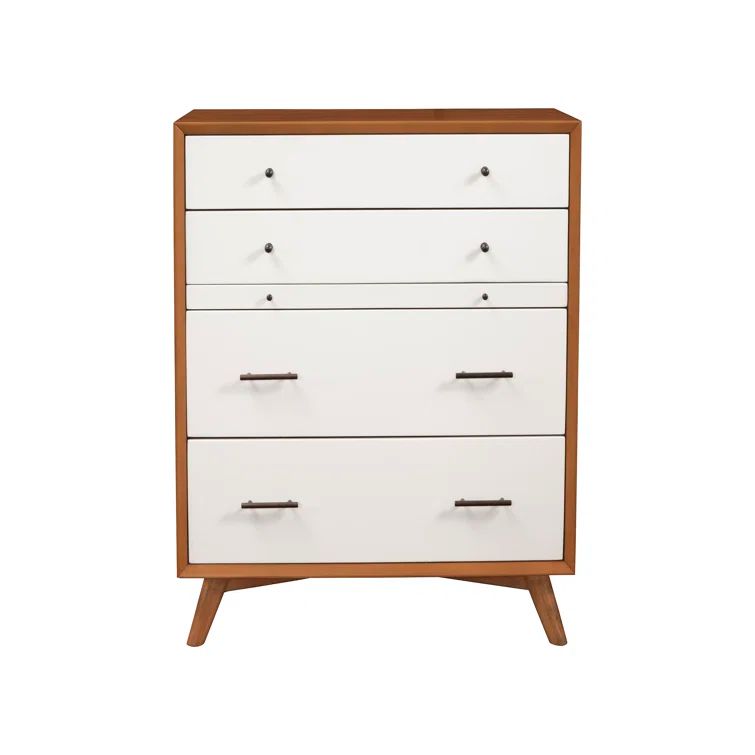 Acorn and White Mid-Century Modern Solid Wood Chest with 4 Drawers