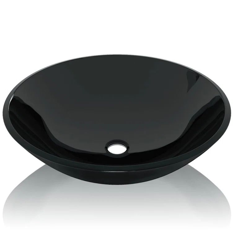 Sleek Black Tempered Glass 16.5" Above-Counter Bathroom Basin