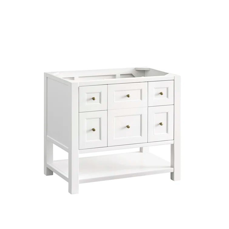 Bright White Solid Wood Transitional Single Vanity Base