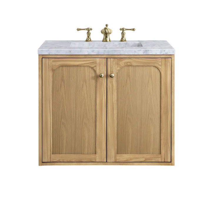 Laurent 30'' Light Natural Oak Wall-Mount Vanity with Carrara Marble Top