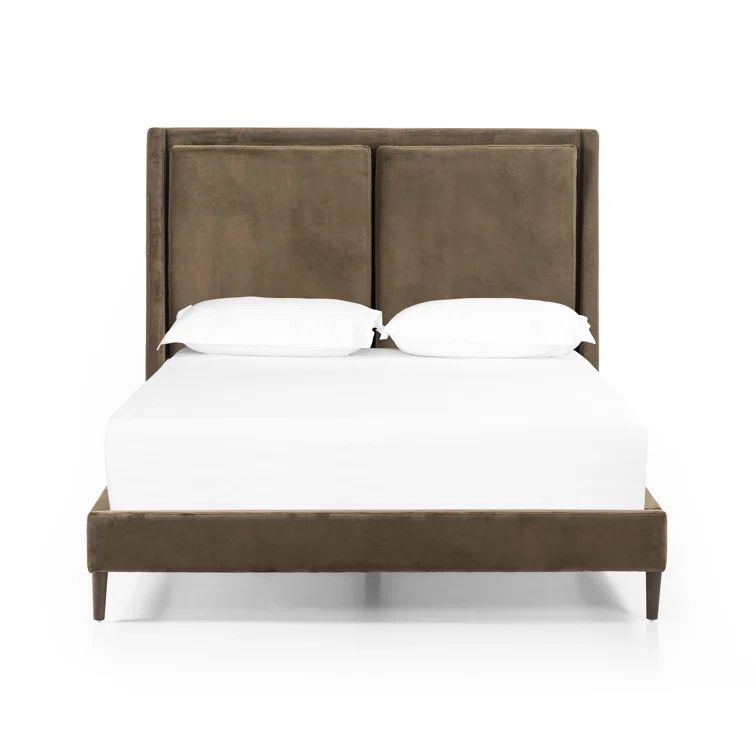 Surrey Olive Queen Upholstered Bed with Oak Legs
