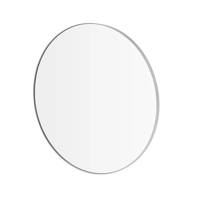 Large White Round Bathroom Vanity Mirror with Steel Rim
