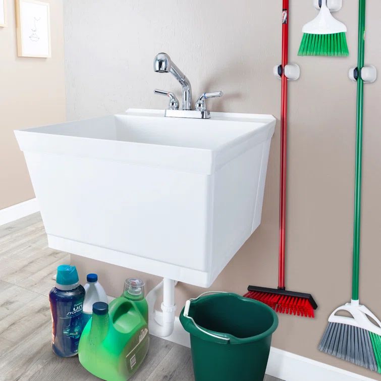 Tehila 23" White Wall-Mounted Utility Sink with Chrome Faucet