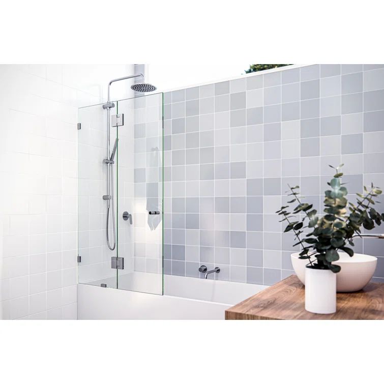 34" x 58.25" Clear Glass Frameless Hinged Bathtub Door with Chrome Finish