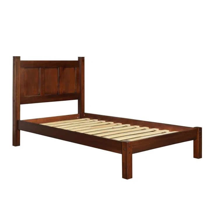 Cherry Twin Solid Pine Wood Platform Bed with Headboard