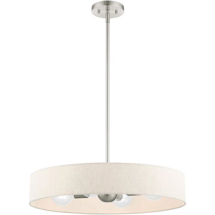 Sophisticated Brushed Nickel 4-Light Drum Pendant with Oatmeal Shade