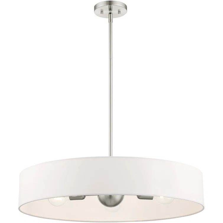 Elegant Brushed Nickel 5-Light Drum Pendant with Crystal Accents and Off-White Shade