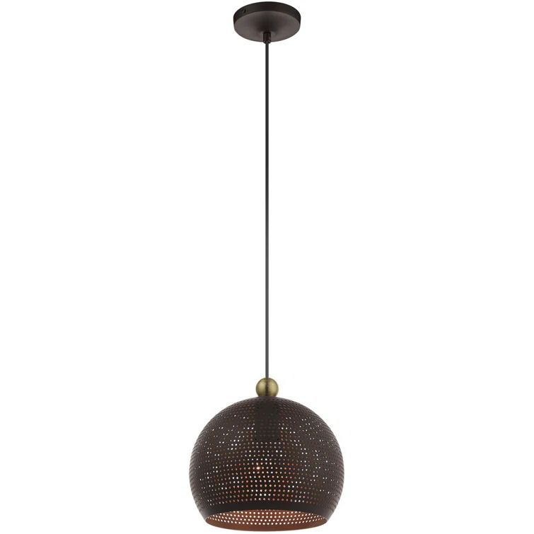 Dublin Bronze and Antique Brass 1-Light Globe Pendant with Crystal Accents