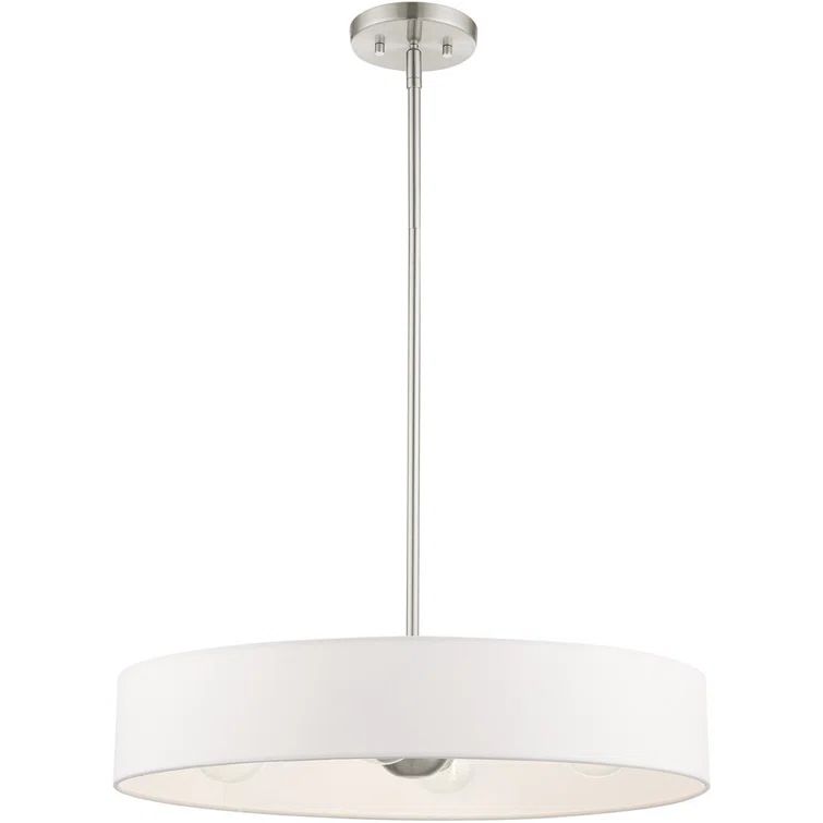 Elegance Brushed Nickel 4-Light Indoor/Outdoor Drum Pendant with Off-White Shade