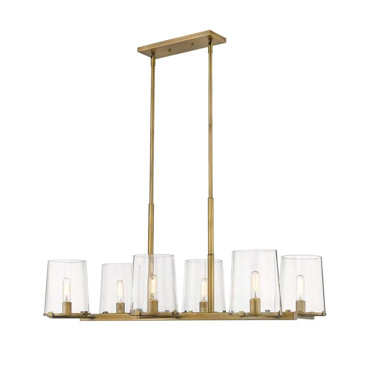Callista Rubbed Brass 6-Light Island Pendant with Glass Shades