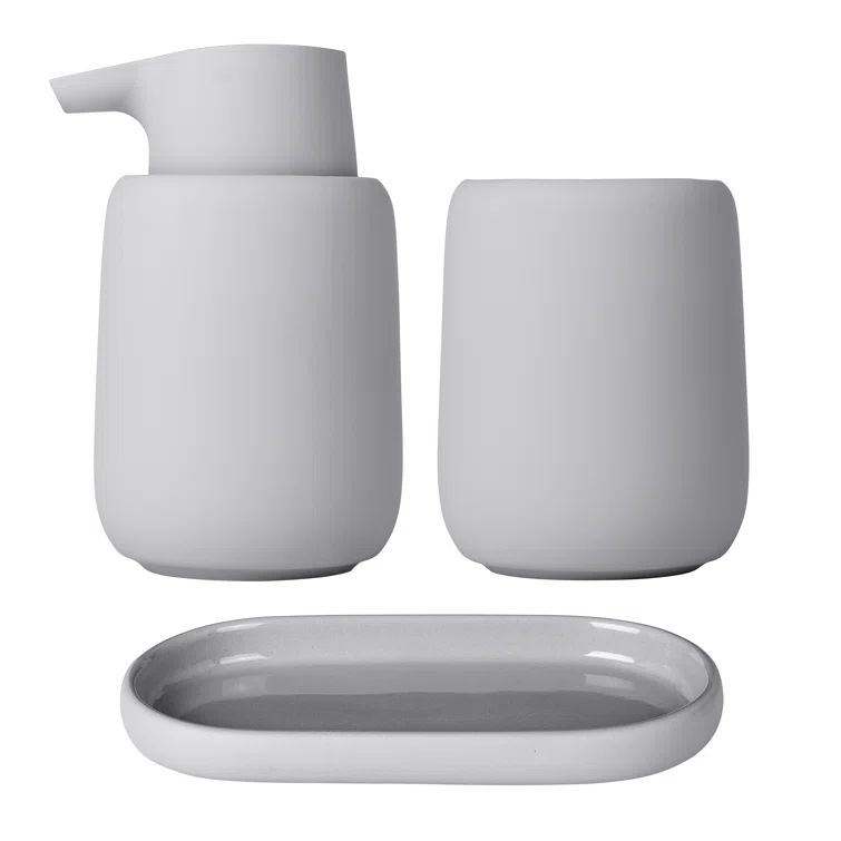 Gray Ceramic and Silicone Bathroom Accessory Set, 3-Piece