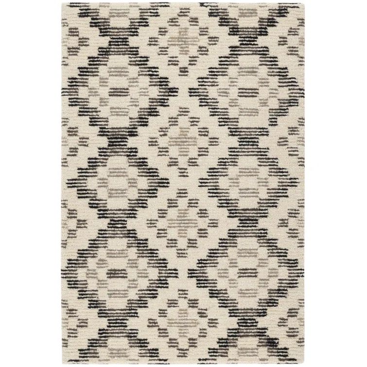 Black and Gray Geometric Hand Tufted Wool Rug, 2' x 3'
