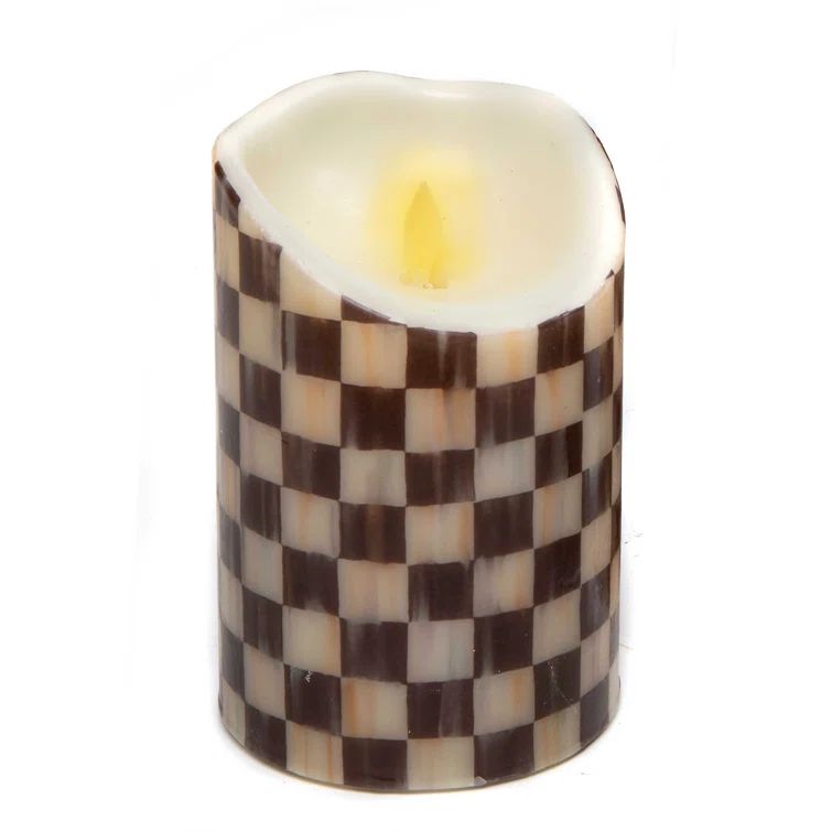Courtly Check 6" Black and White Flameless Pillar Candle