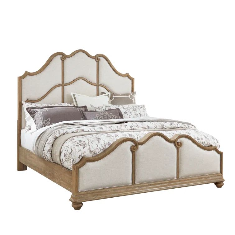 Natural Linen Textured King Upholstered Bed with Wood Frame