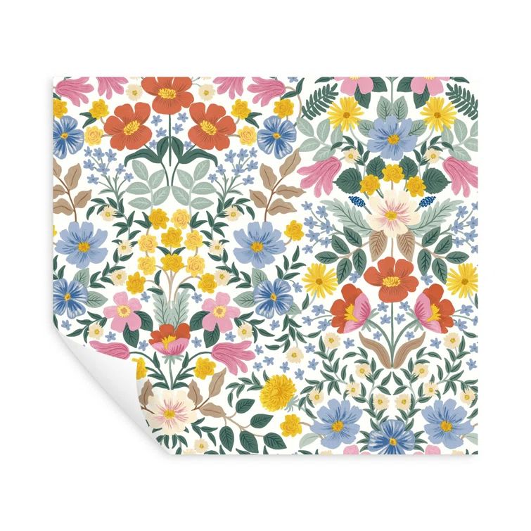 Floral Garden White Peel and Stick Wallpaper Roll